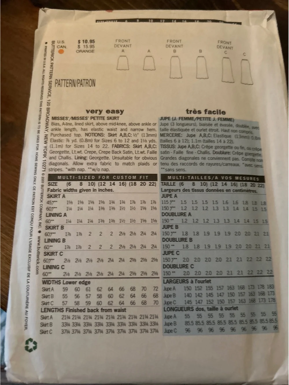Butterick 5431 Fast & Easy Misses' Petite Skirt Sewing Pattern